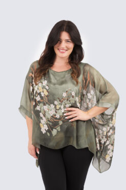 Silk poncho - sakura- oliivi