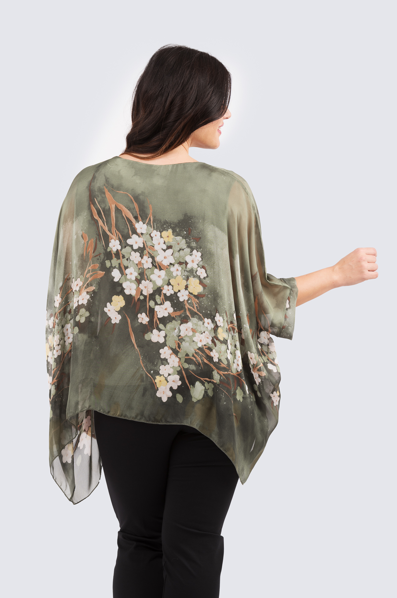 Silk poncho - sakura- oliivi - Image 3