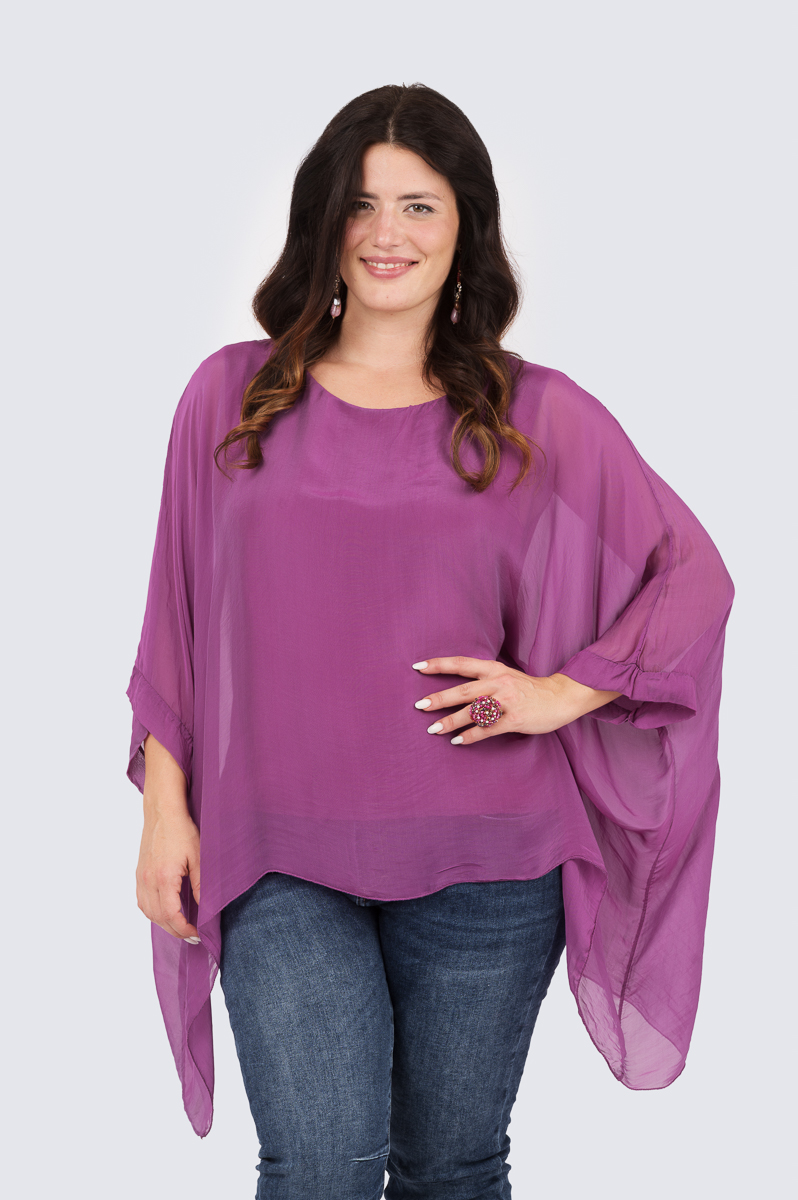 Yksivärinen silkkinen poncho - liila