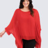 Yksivärinen silkkinen poncho - punainen - Image 2