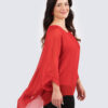 Yksivärinen silkkinen poncho - punainen - Image 3