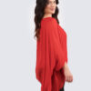 Yksivärinen silkkinen poncho - punainen - Image 4