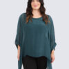 Yksivärinen silkkinen poncho - petrooli - Image 2