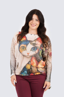 Carmela print neule - Kissa ja pehonen